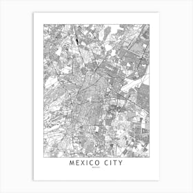 Mexico City White Map Art Print