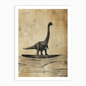 Vintage Brachiosaurus Dinosaur On A Surf Board 3 Art Print