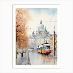 Helsinki Finland In Autumn Fall, Watercolour 1 Art Print
