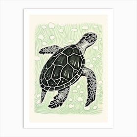 Sea Turtle Green Linework Illustration Art Print