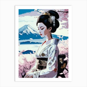 Beauty Geisha With Sakura Tree Affiche