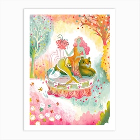 Mermaid Fountain On Tiger With Swan Art Print