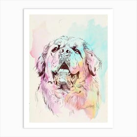 Pastel Tibetan Mastiff Dog Pastel Line Illustration  3 Art Print