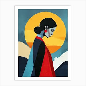 Woman In Front Of The Sun, Minimalism Art Print