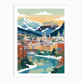 Retro Winter Illustration Salzburg Austria 3 Art Print