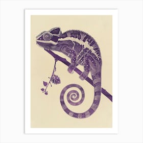 Purple Chameleon Panther Chameleon Block Print 4 Art Print