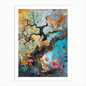 Foxes In The Tree Art Print