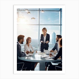 Corporate Brainstorming Session Captured In A Digital Painting Featuring A Diverse Team Of Professio Art Print