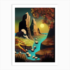 Landscape With Waterfall Art Print