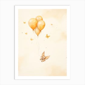 Baby Butterfly Flying With Ballons, Watercolour Nursery Art 2 Art Print