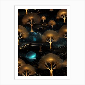 Trees In The Night Sky Art Print