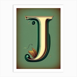 J, Letter, Alphabet Retro Drawing 3 Art Print