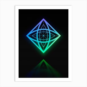 Neon Blue and Green Abstract Geometric Glyph on Black n.0018 Art Print