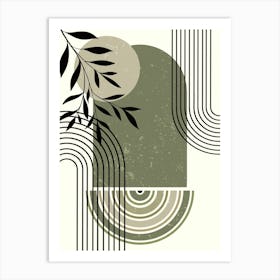 Abstract Geometric Botanical Leaves Concentric Circles Art Print