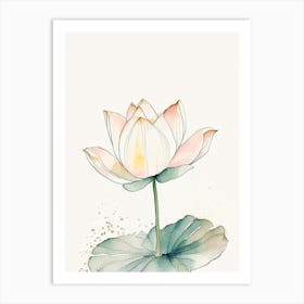 Lotus Flower In Garden Minimal Watercolour 1 Art Print