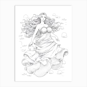 Line Art Inspired By The Birth Of Venus 10 Art Print
