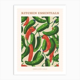 Green & Red Chilli Pattern Illustration 2 Art Print