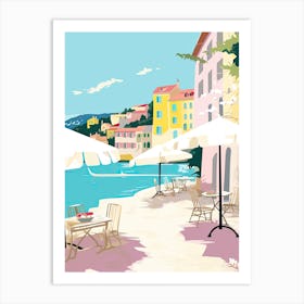 Villefranche Sur Mer, France, Flat Pastels Tones Illustration 1 Art Print