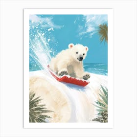 Polar Bear Cub Sledding Down A Snowy Hill Storybook Illustration 1 Art Print