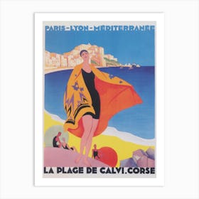 Plage de Calvi France Vintage Travel Poster Art Print