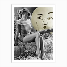 Pin Up Girl With Beautiful Legs And A Big Yellow Moon Art Print