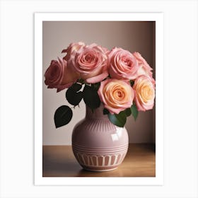 A Vase Of Pink Roses 44 Art Print