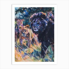 Black Lion Interaction With Other Wildlife Fauvist Painting 3 Art Print