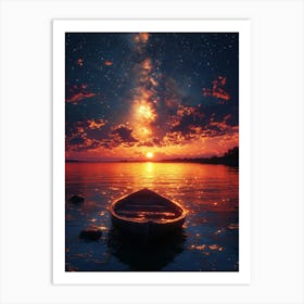 Sunset With A Boat 1 Art Print