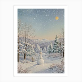 Snowman In The Woods Art Print