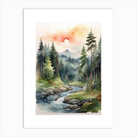 Taiga watercolor landscape, high quality watercolor forest background.2 Art Print