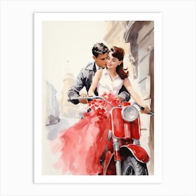 Roman holidays couple Love Moped Art Print