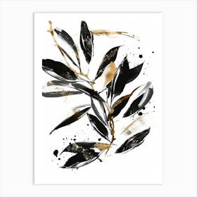 Black And Gold Leaves 4 Art Print