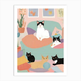 Cats On The Couch Art Print