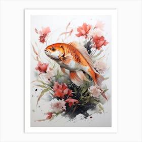 Koi Fish, Japanese Brush Painting, Ukiyo E, Minimal 3 Art Print