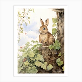 Bunny Birdwatching Rabbit Prints Watercolour 1 Art Print