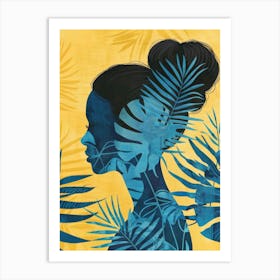 Silhouette Of A Woman With Palm Leaves Art Print