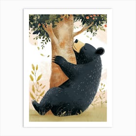 American Black Bear Scratching Its Back Against A Tree Storybook Illustration 4 Art Print