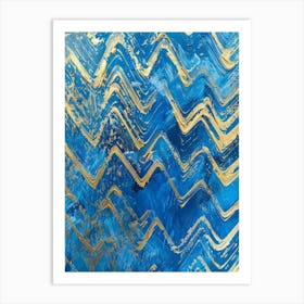 Blue Gold Chevron Art Print