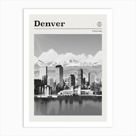 Denver Skyline Colorado Black And White Art Print