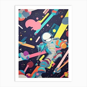Playful Astronaut Colourful Illustration 4 Art Print