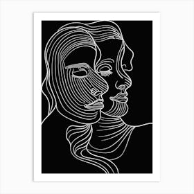 Black And White Abstract Women Faces In Line 3 Art Print