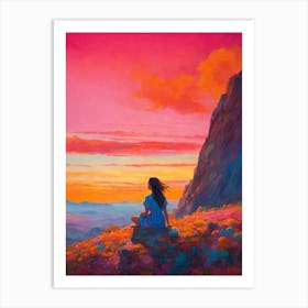 Sunset With A Girl Art Print