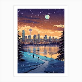 Winter Travel Night Illustration Vancouver Canada 1 Art Print