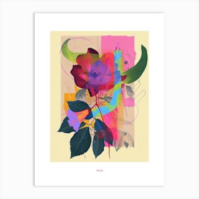 Rose 1 Neon Flower Collage Poster Art Print