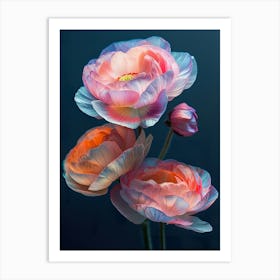 Three Flowers Against A Dark Background Art Print