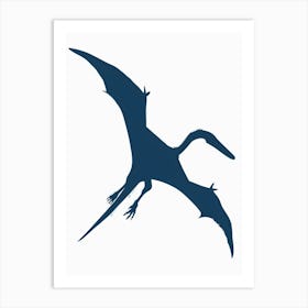 Blue Pterodactyl Dinosaur Silhouette 2 Art Print