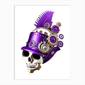 Skull With Steampunk Details Purple Kawaii Art Print