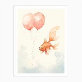 Baby Fish Flying With Ballons, Watercolour Nursery Art 4 Art Print