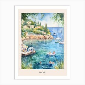 Swimming In Hvar Croatia 2 Watercolour Poster Art Print