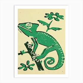 Floral Chameleon Block Print Art Print